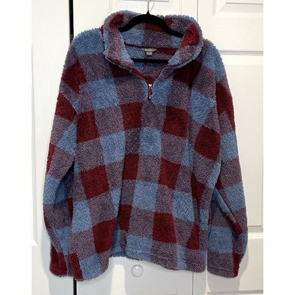 Eddie Bauer Womens 1/4 Zip Plaid Fleece Pullover Sweater Size XXL Cozy Fluffy - Picture 1 of 9